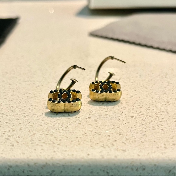 CHANEL Gold and Black Logo Earrings - Picture 8 of 10